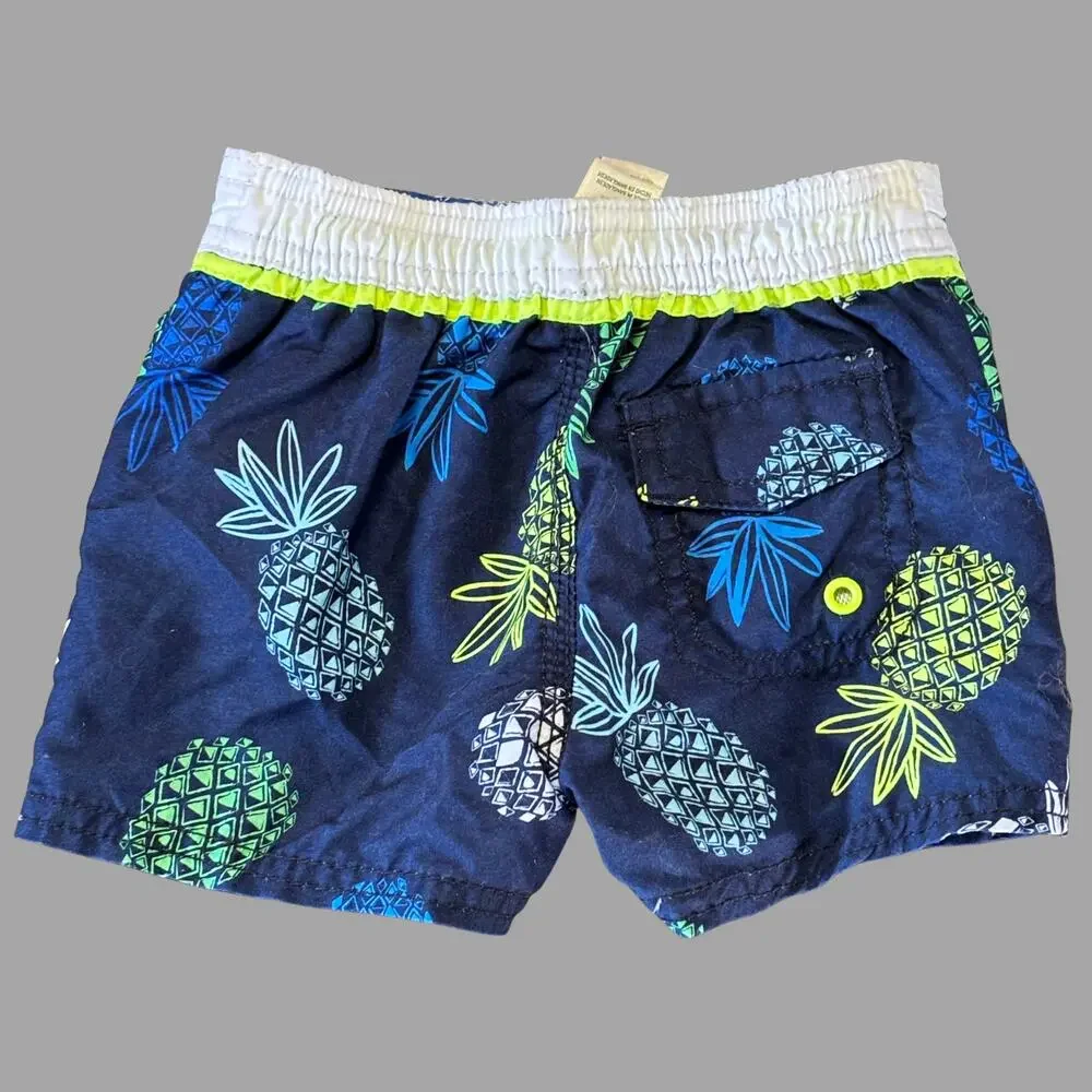 OshKosh B'gosh Boardshorts Baby 9M Blue Pineapple-Print Embroidered Swim Summer